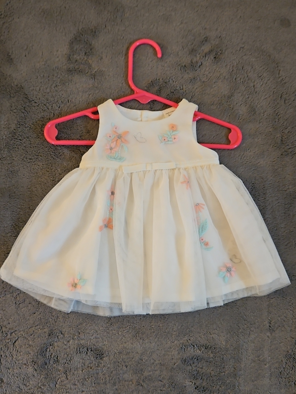 Carter's White Floral Tulle Dress with Pastel Embroidery